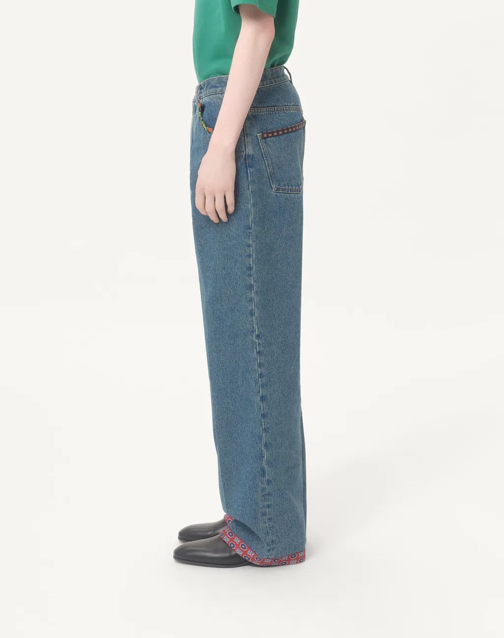 Denim Trousers With Printed Border