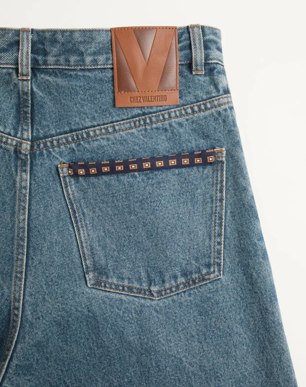 Denim Trousers With Printed Border