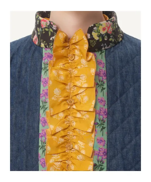 Floral Detailed Quilted Denim Jacket
