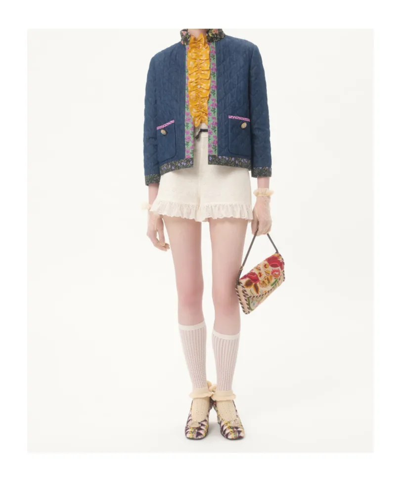 Floral Detailed Quilted Denim Jacket