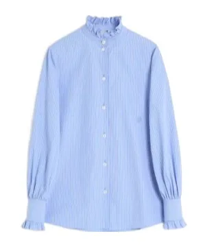 Ruffled-Trim Striped Button-Up Shirt