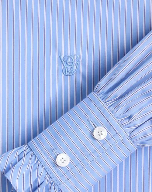 Ruffled-Trim Striped Button-Up Shirt