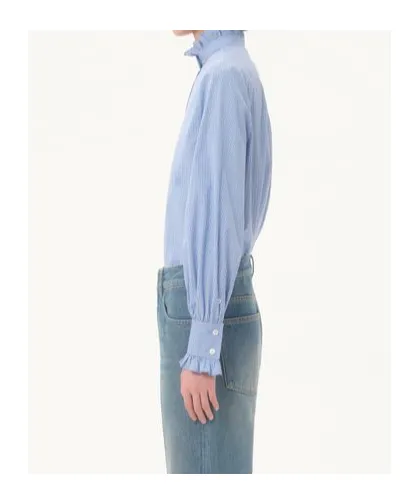 Ruffled-Trim Striped Button-Up Shirt