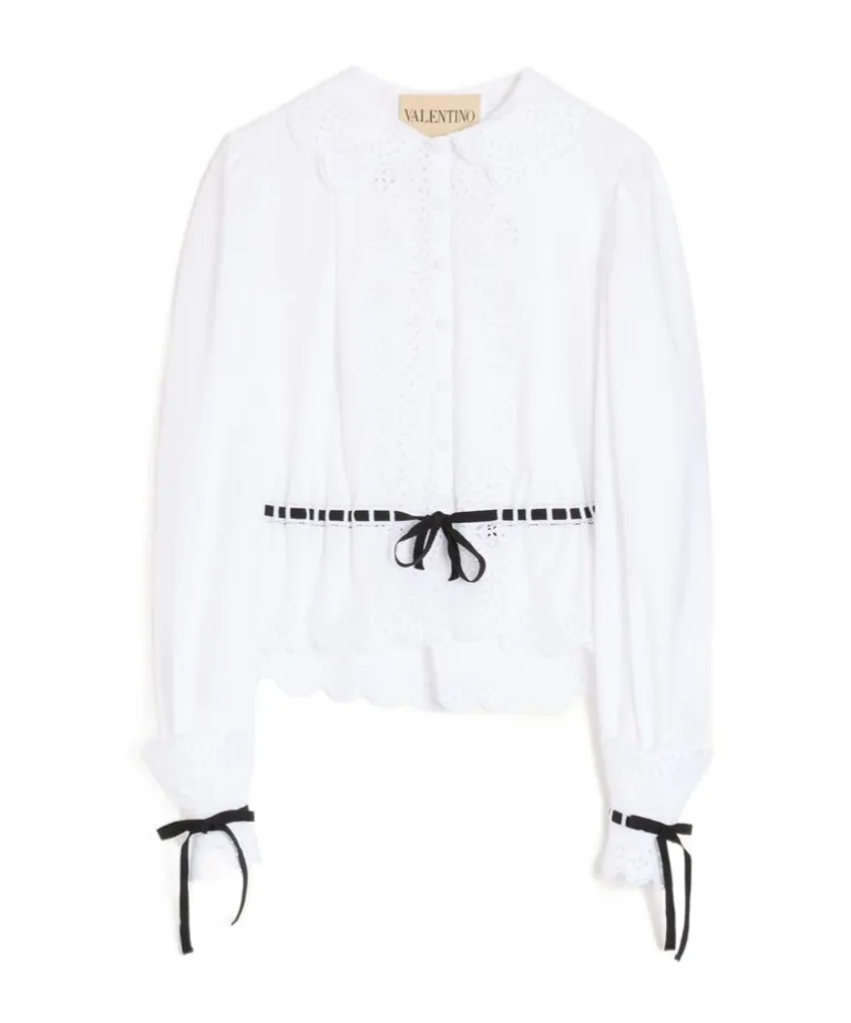 Embroidered Tie Detailed Long-Sleeve Shirt