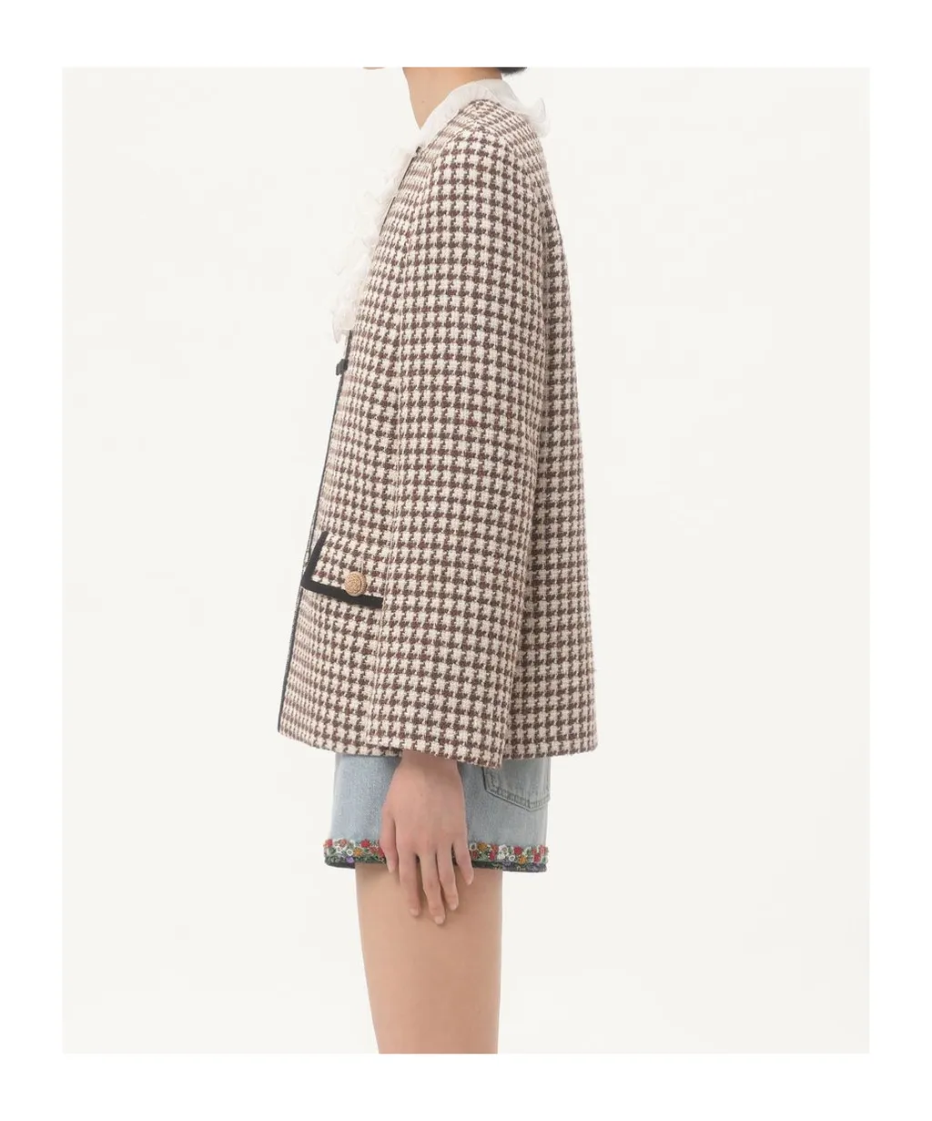 Tweed Houndstooth-Pattern Jacket