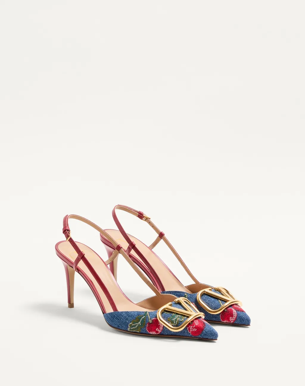 Vlogo Signature Slingback Pumps In Denim With Cherryfic Embroidery 80Mm