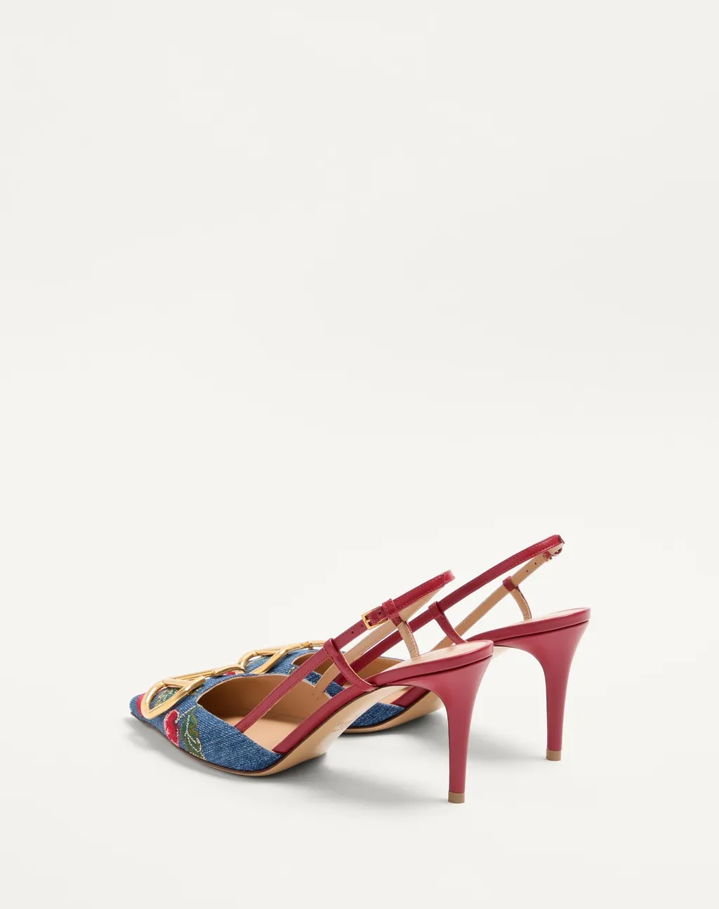Vlogo Signature Slingback Pumps In Denim With Cherryfic Embroidery 80Mm