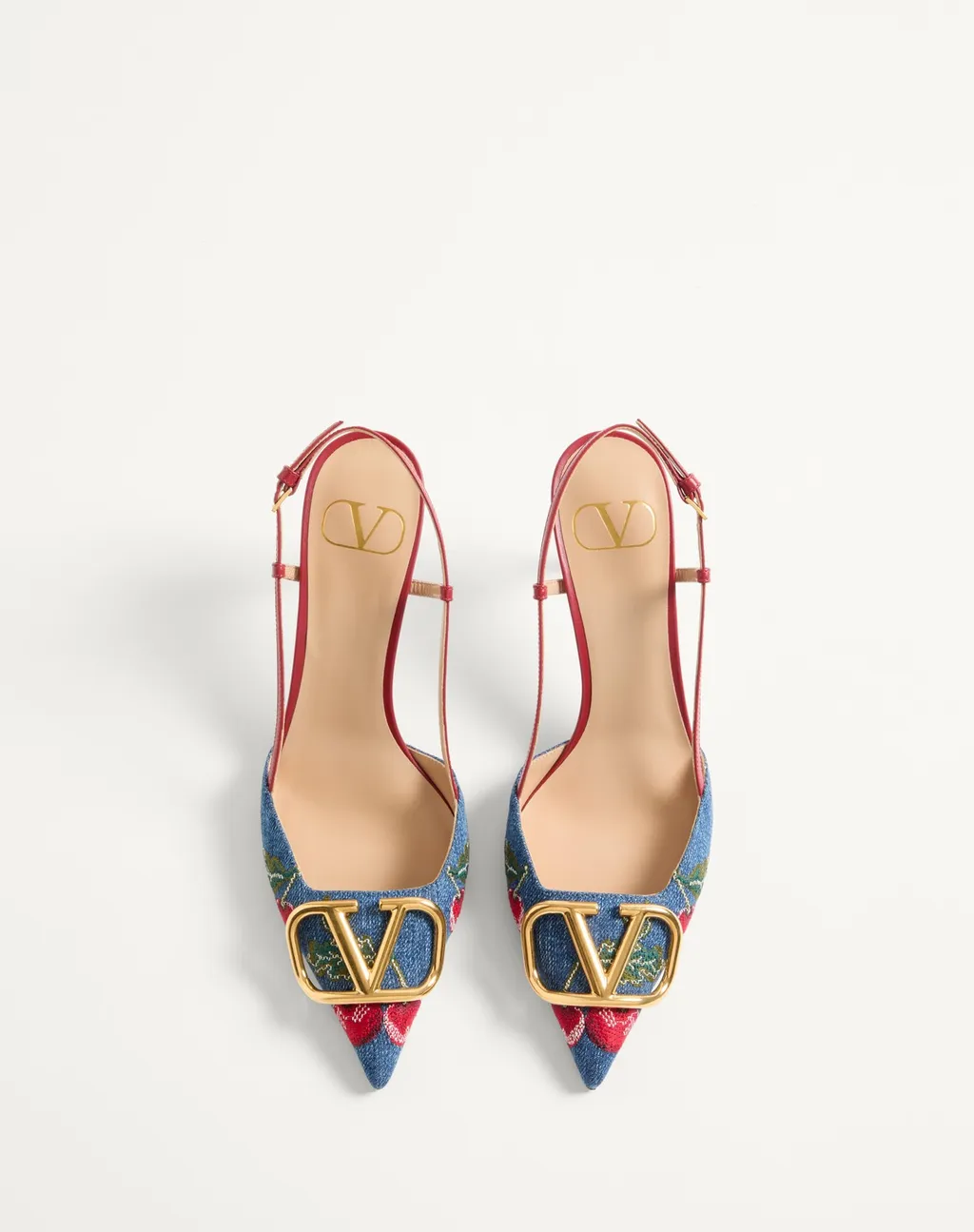 Vlogo Signature Slingback Pumps In Denim With Cherryfic Embroidery 80Mm