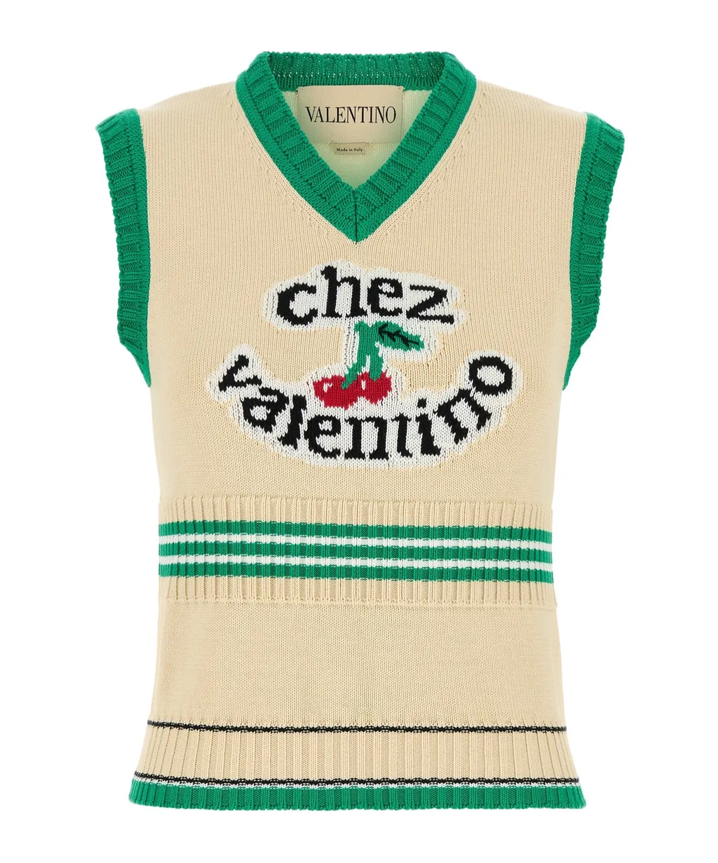 Chez Stripe Detailed V-Neck Vest