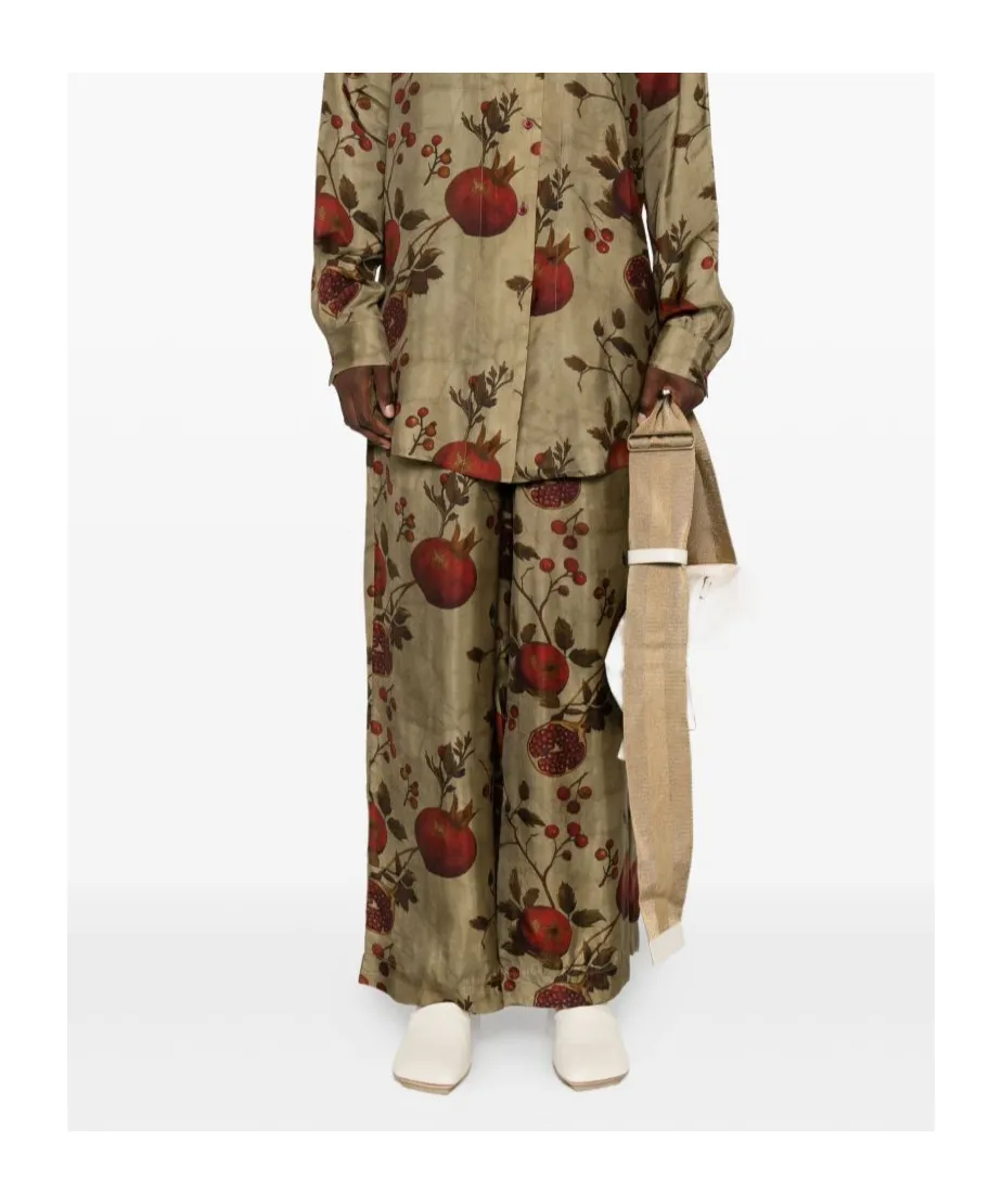 Pomegranate-Print Elastic-Waist Trousers