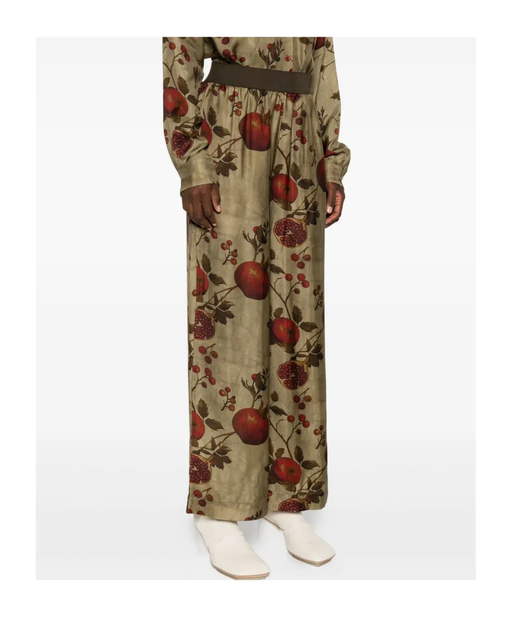 Pomegranate-Print Elastic-Waist Trousers