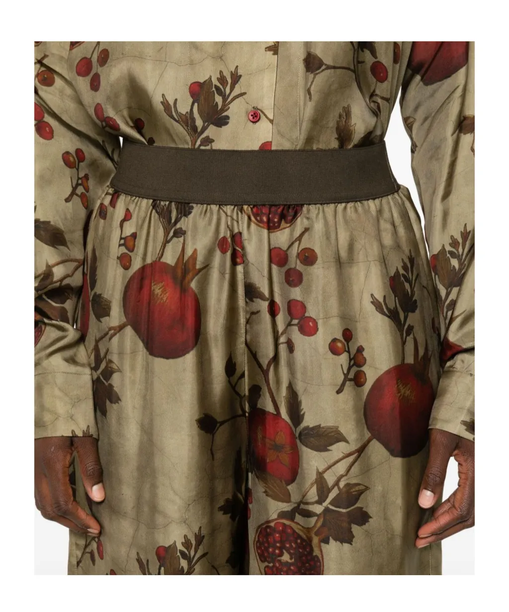 Pomegranate-Print Elastic-Waist Trousers