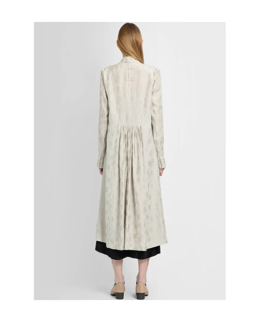 Jacquard Ruched-Detail Double-Breasted Coat