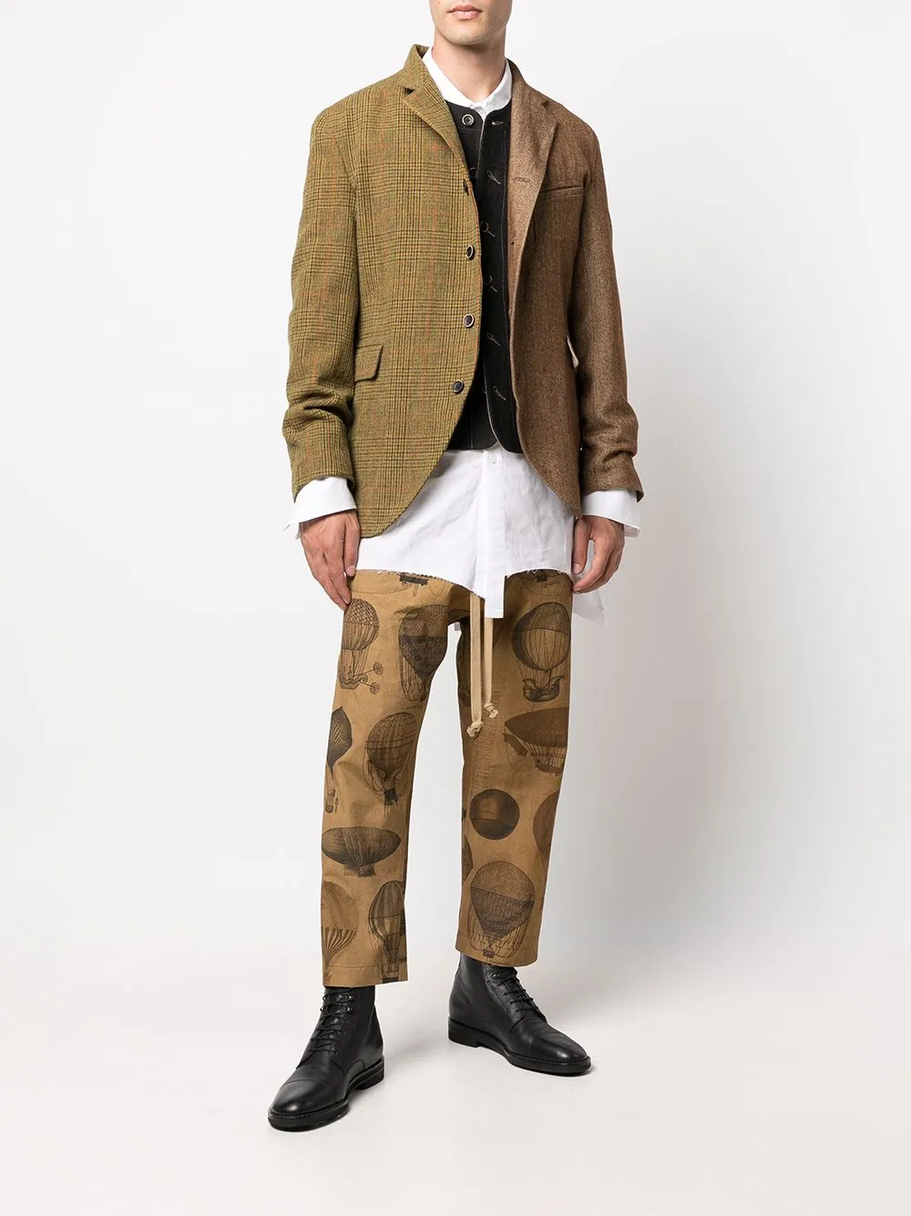 Contrasting-Panel Wool Blazer