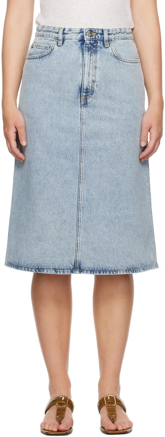 Mid-Rise Denim Midi Skirt