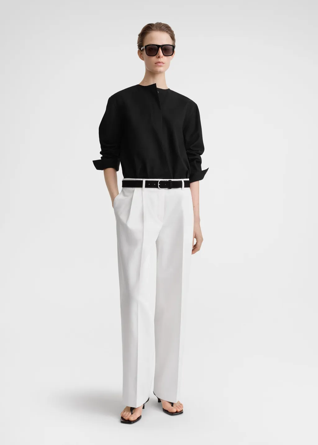 Wide-Leg Twill Trousers