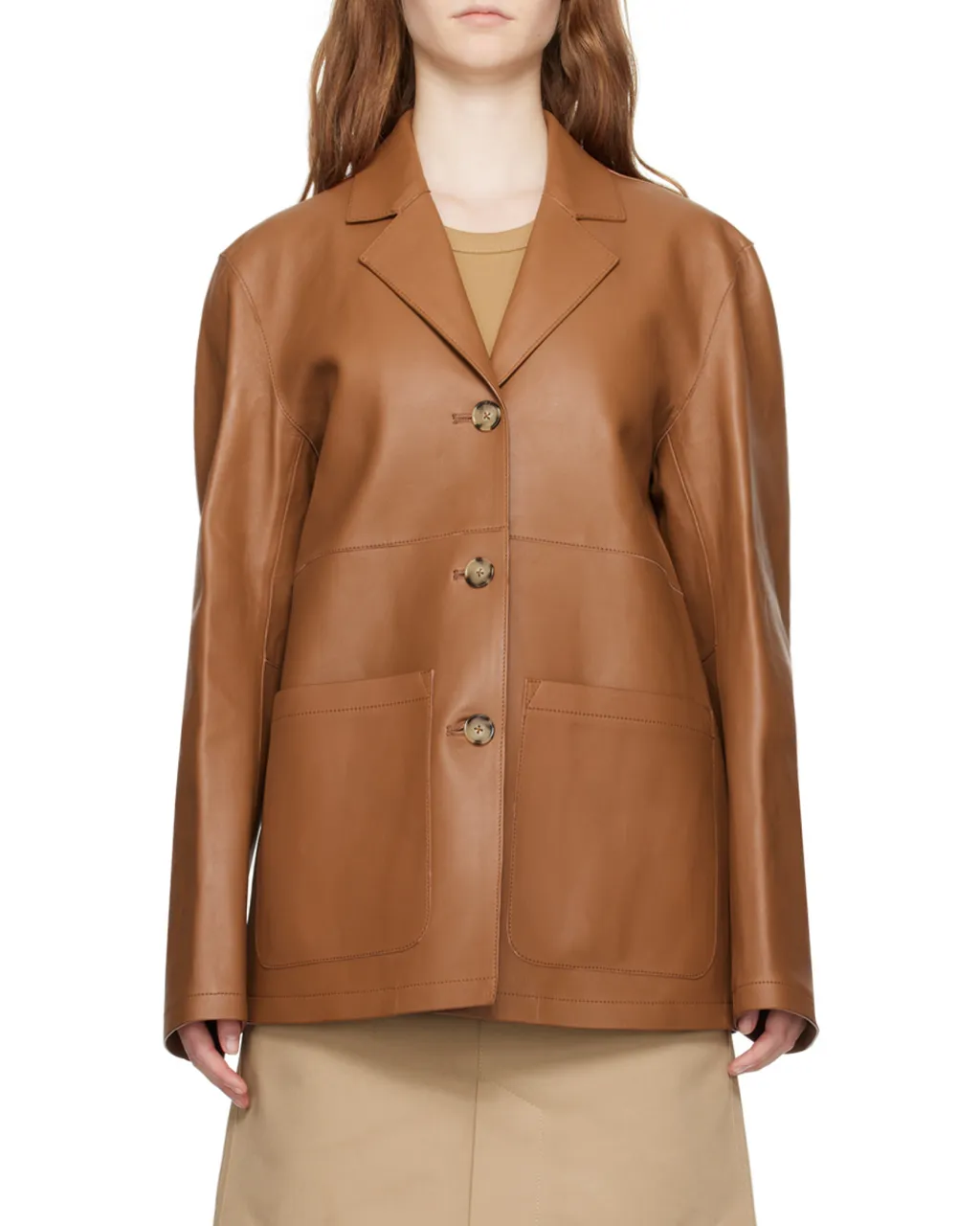 Notched-Lapels Leather Jacket