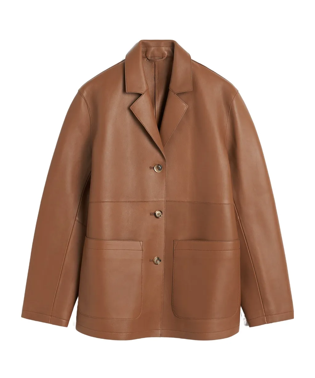 Notched-Lapels Leather Jacket