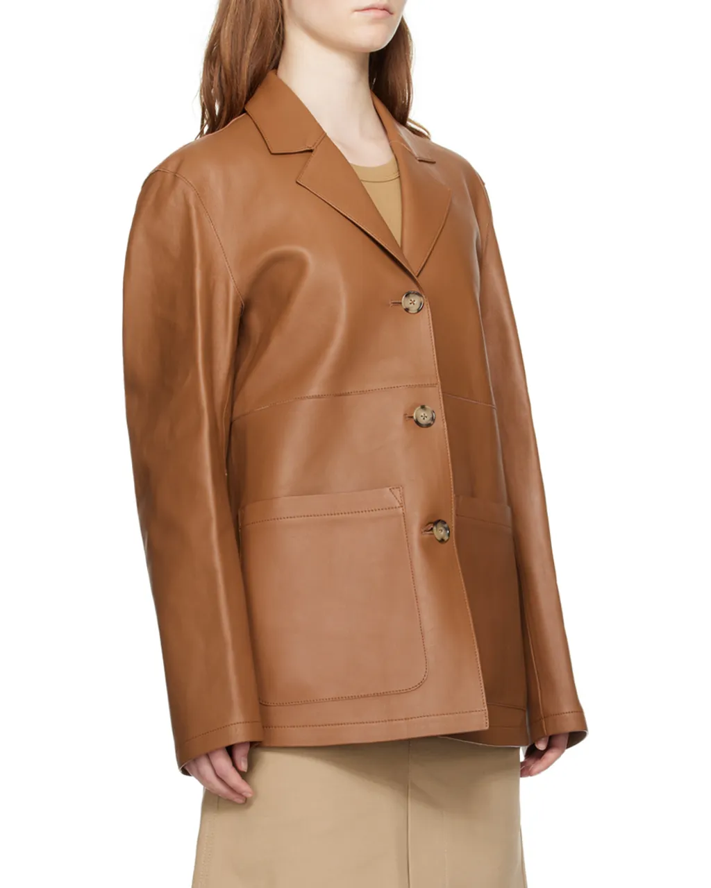 Notched-Lapels Leather Jacket