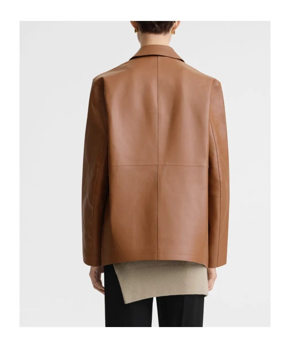 Notched-Lapels Leather Jacket