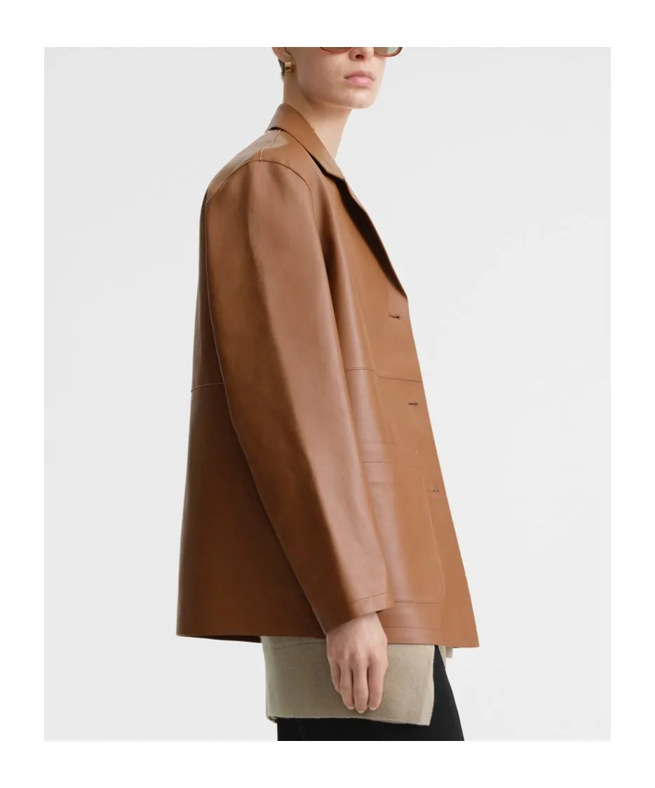 Notched-Lapels Leather Jacket