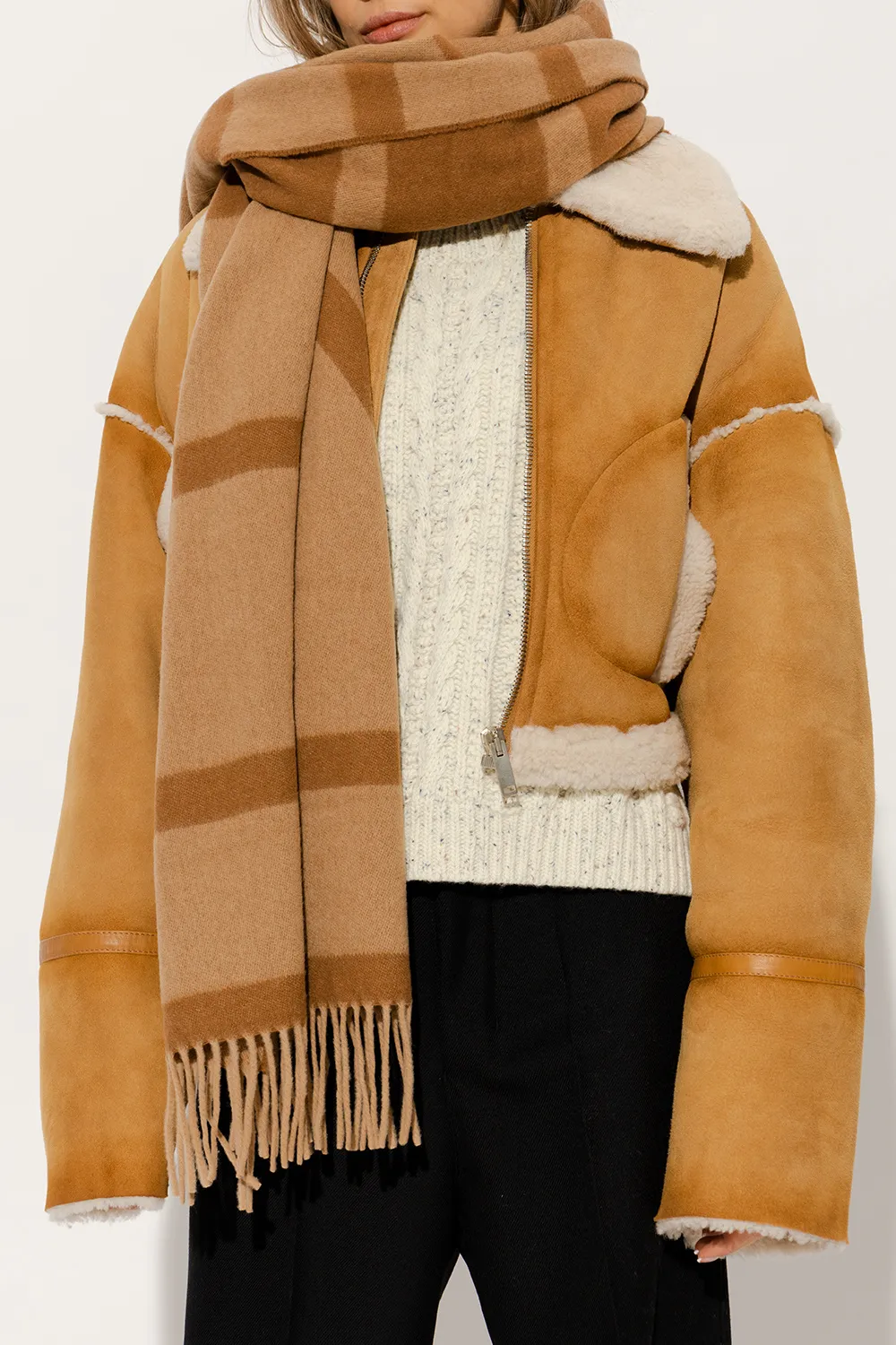Monogram-Intarsia Fringed-Edge Scarf