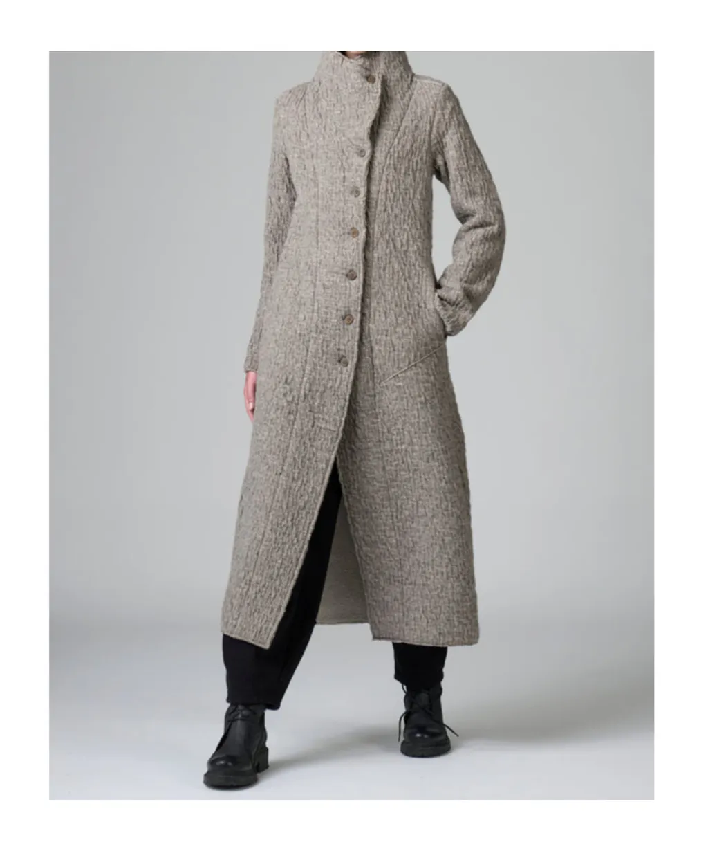 Funnel-Neck Button Coat