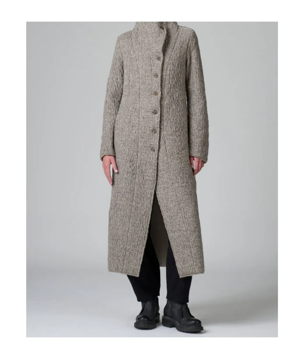Funnel-Neck Button Coat