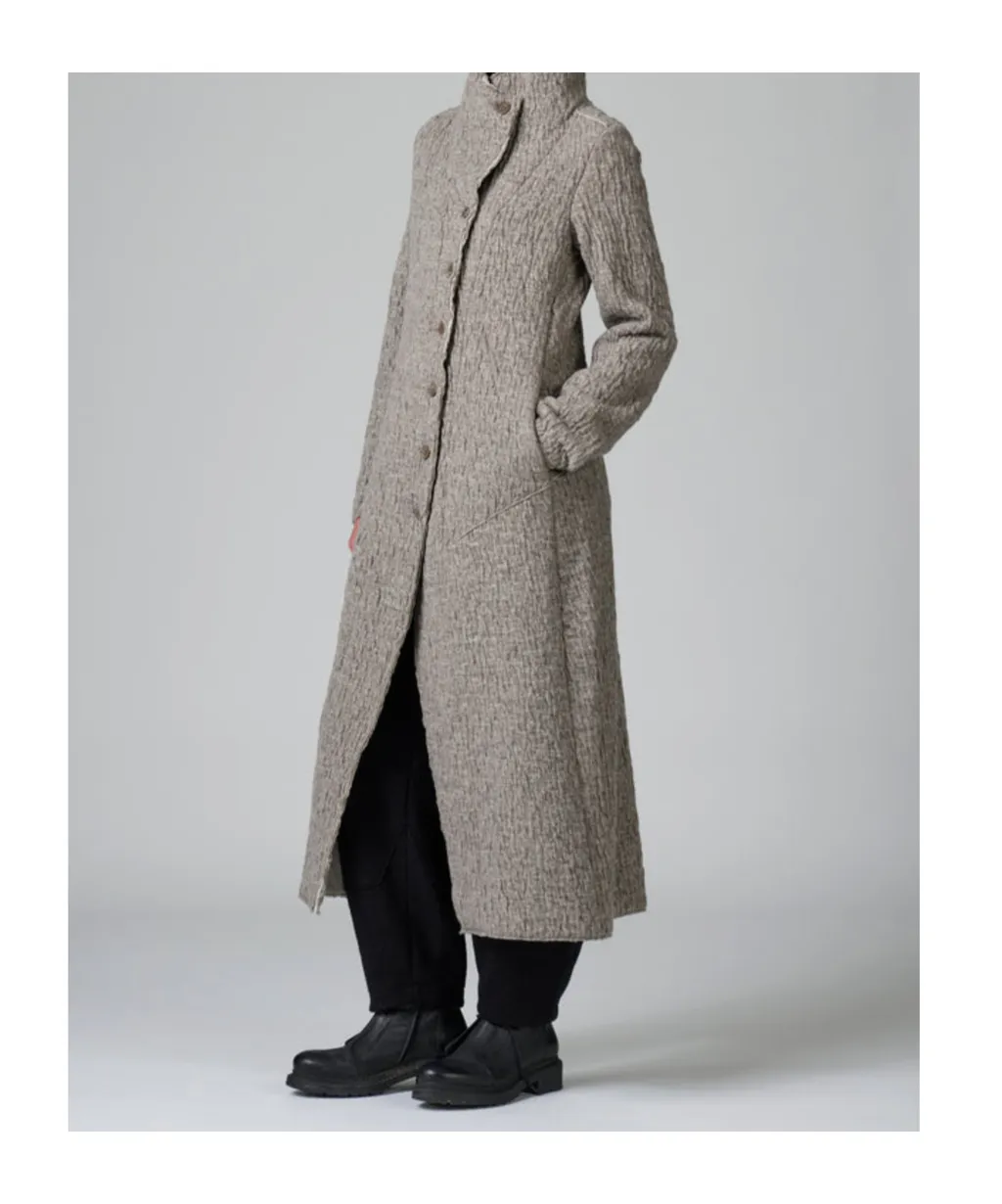 Funnel-Neck Button Coat