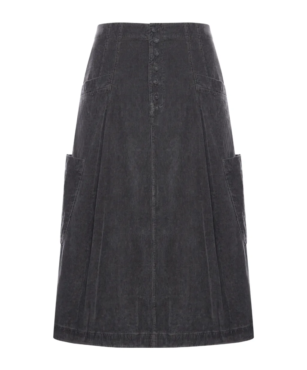 Button-Fly Midi Skirt