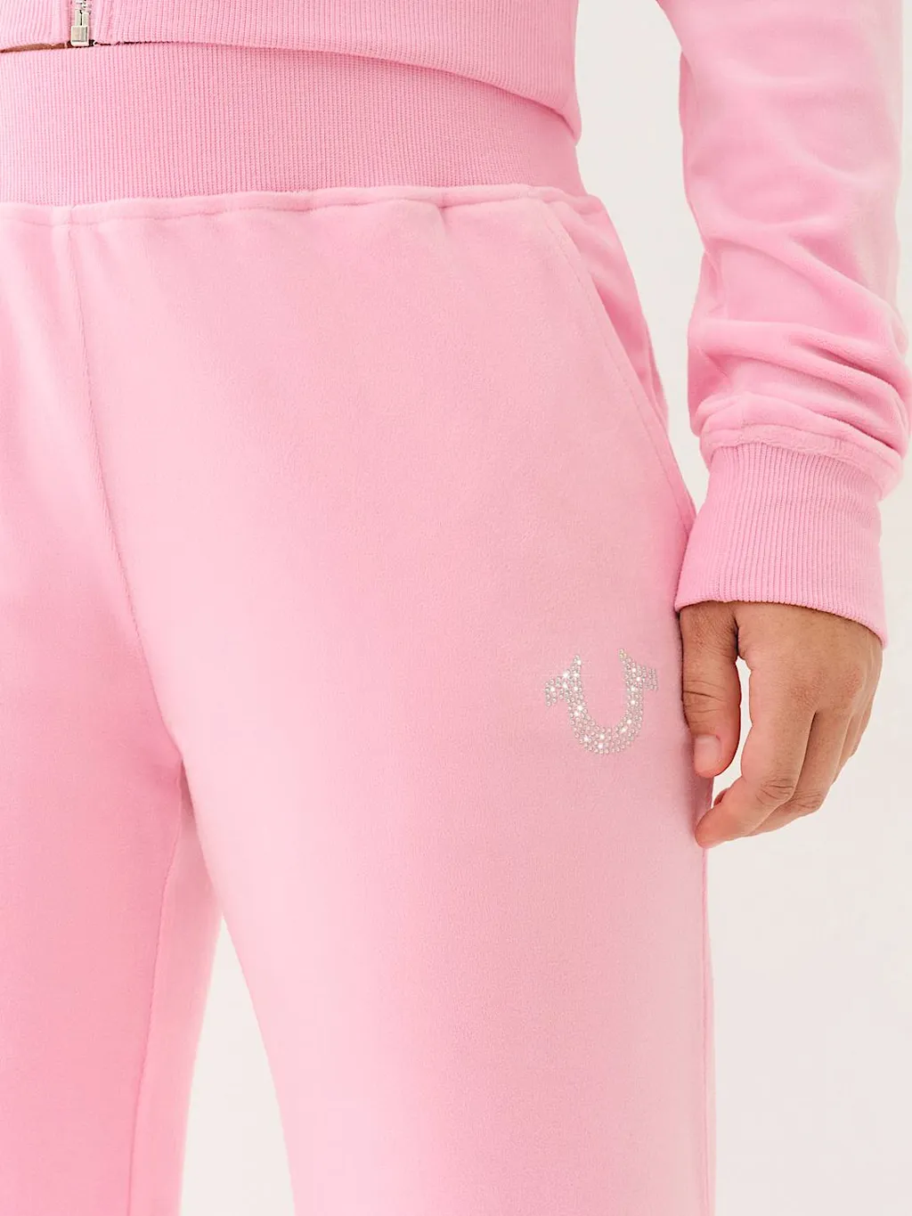 Velour Crystal Horseshoe Straight Leg Pant