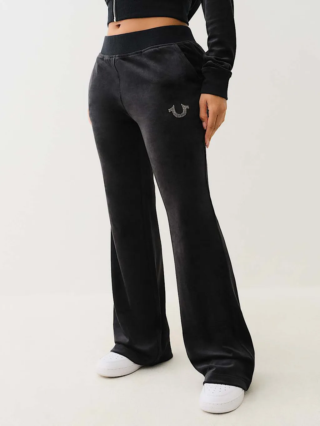 Velour Crystal Horseshoe Straight Leg Pant