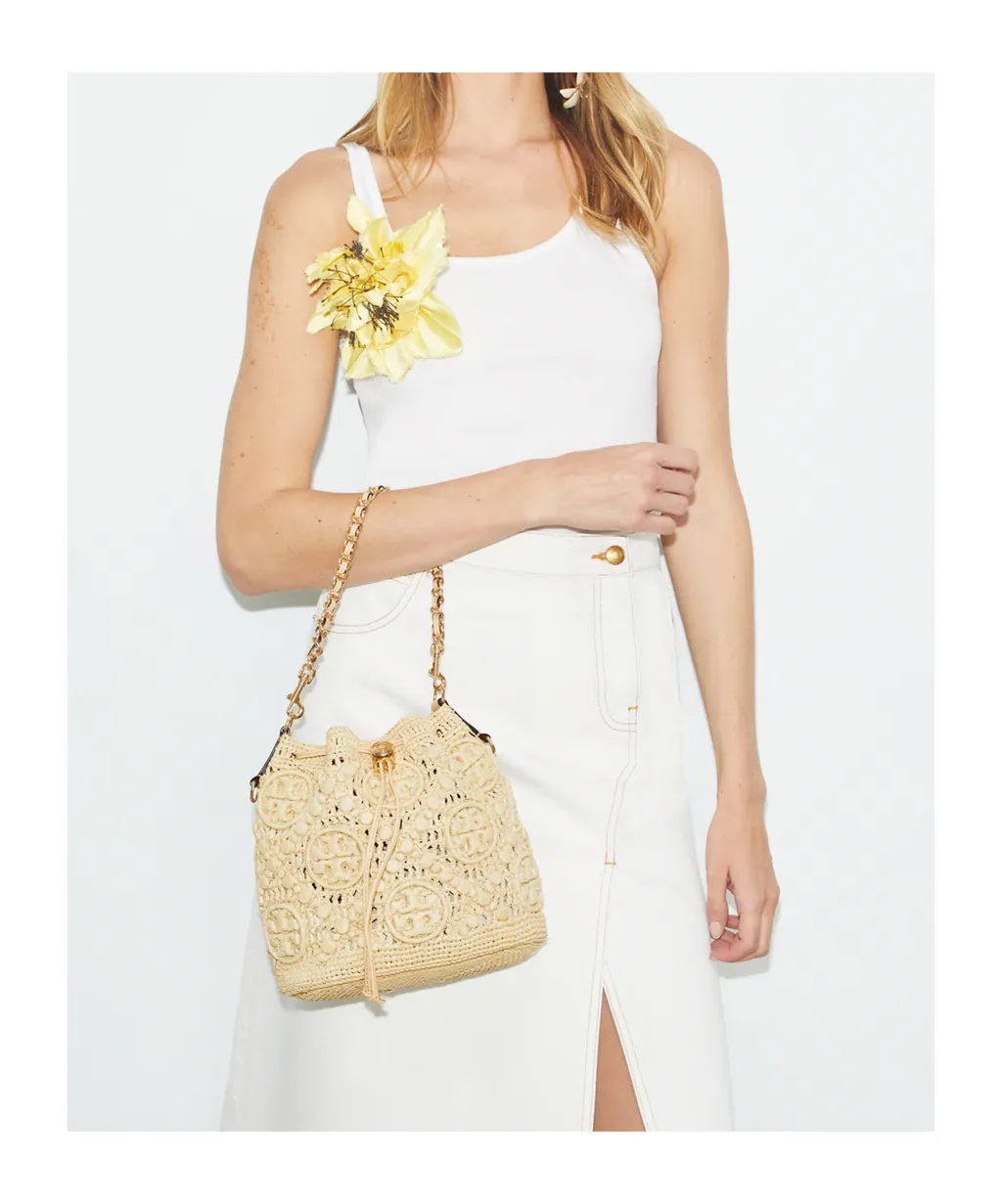 T Monogram Drawstring Bucket Bag