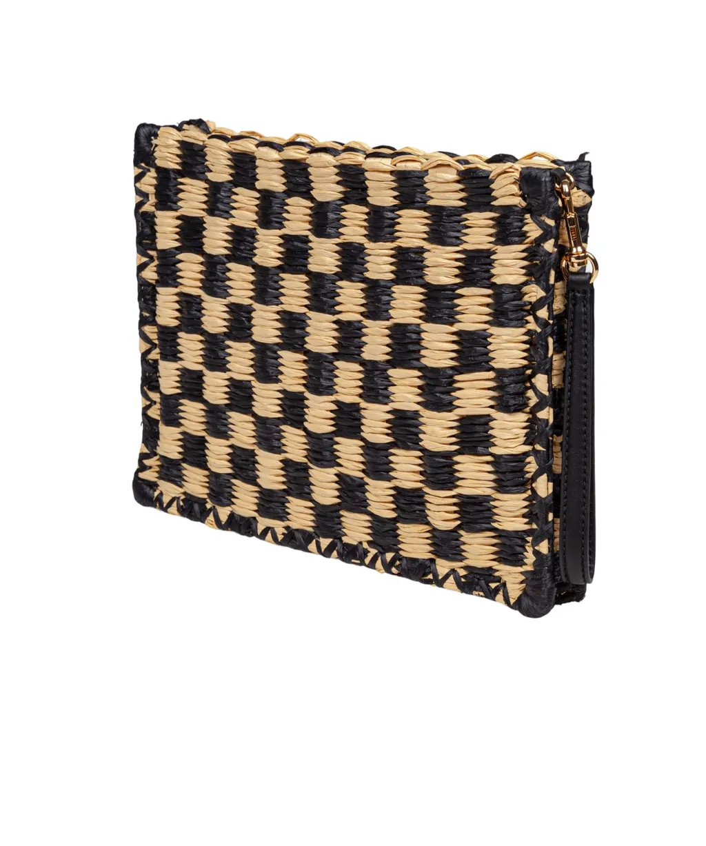 Logo Embroidered Checked Clutch Bag