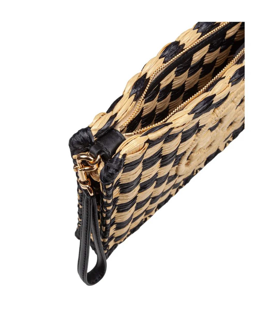 Logo Embroidered Checked Clutch Bag