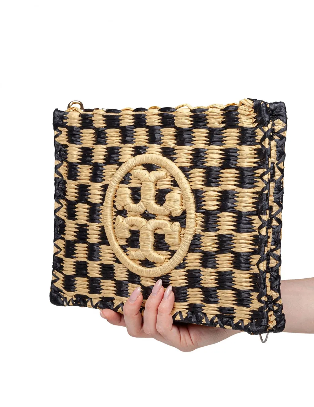 Logo Embroidered Checked Clutch Bag
