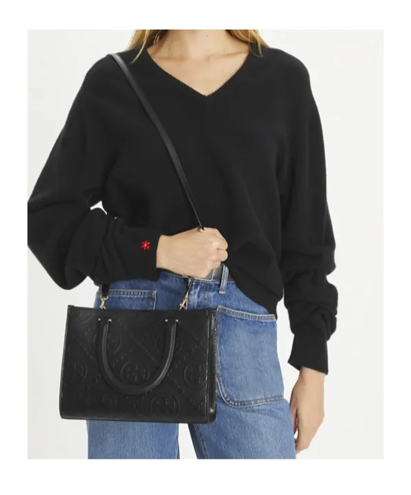 T Monogram Embossed Tote Bag
