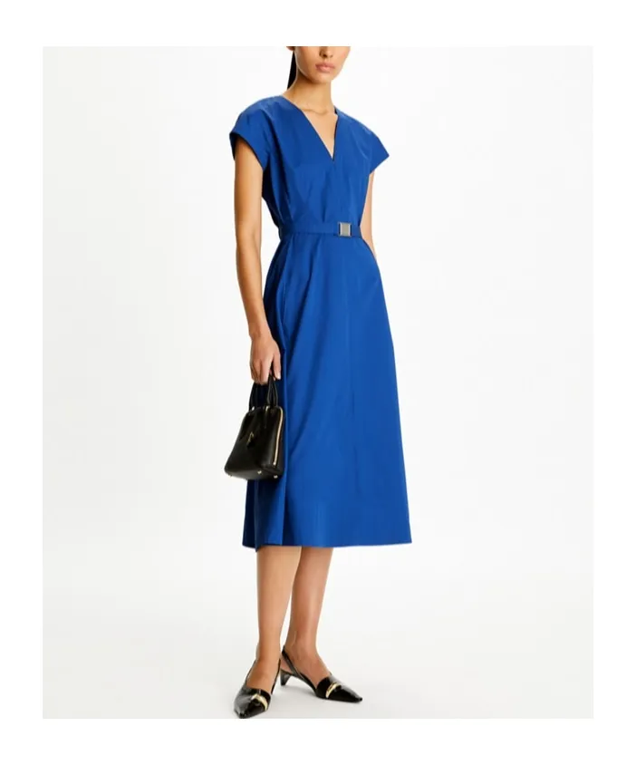 Belted V-Neck Midi Dress