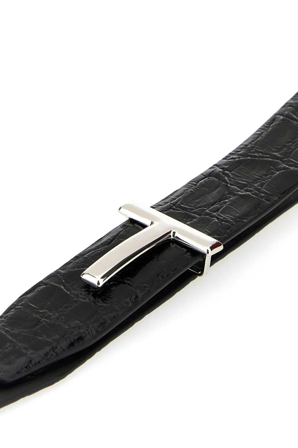 T Logo Embossed Buckle Belt