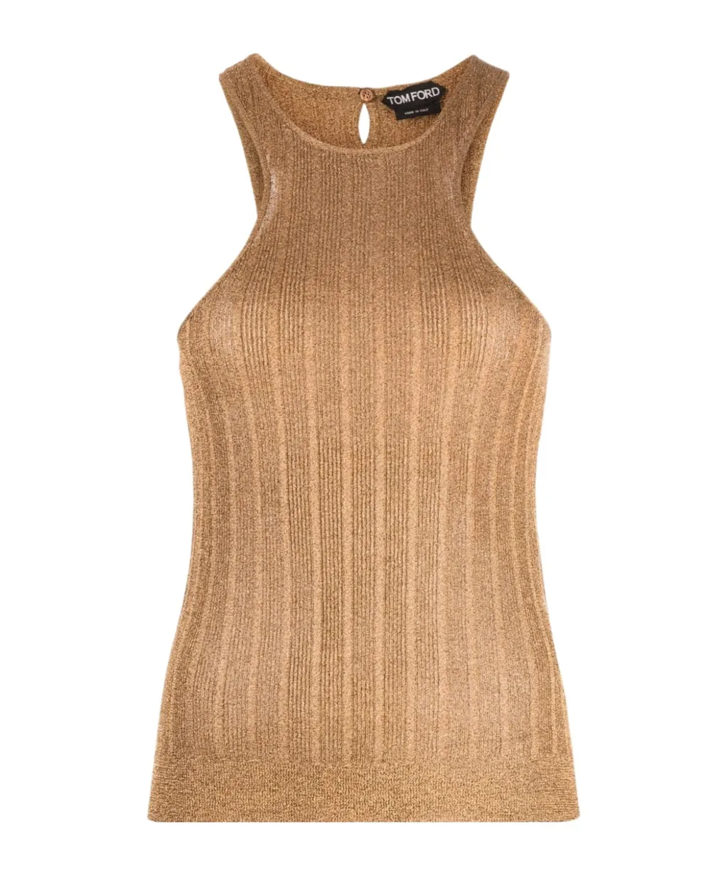 Metallic Crewneck Ribbed-Knit Tank Top