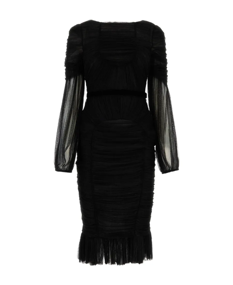 Semi-Sheer Long-Sleeved Midi Dress