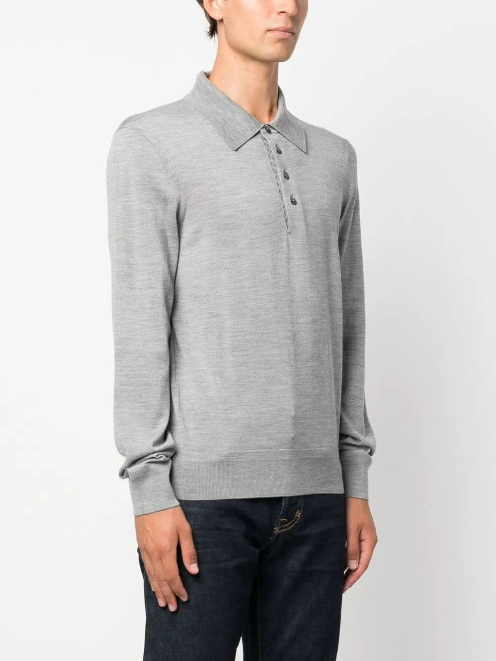 Long-Sleeved Knitted Polo Shirt