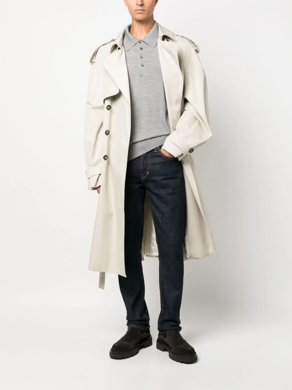 Long-Sleeved Knitted Polo Shirt