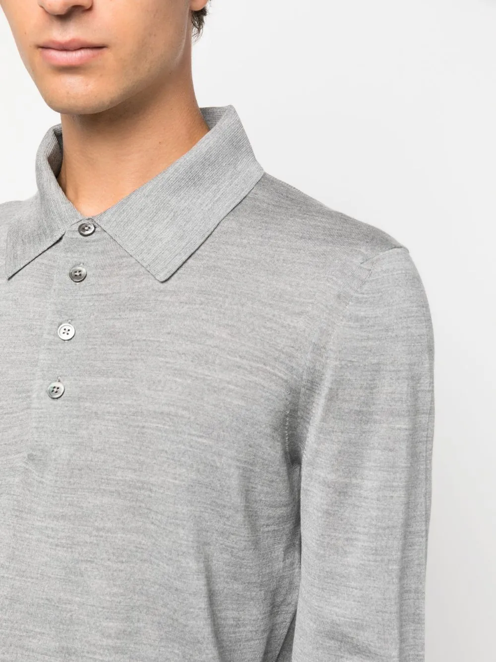 Long-Sleeved Knitted Polo Shirt