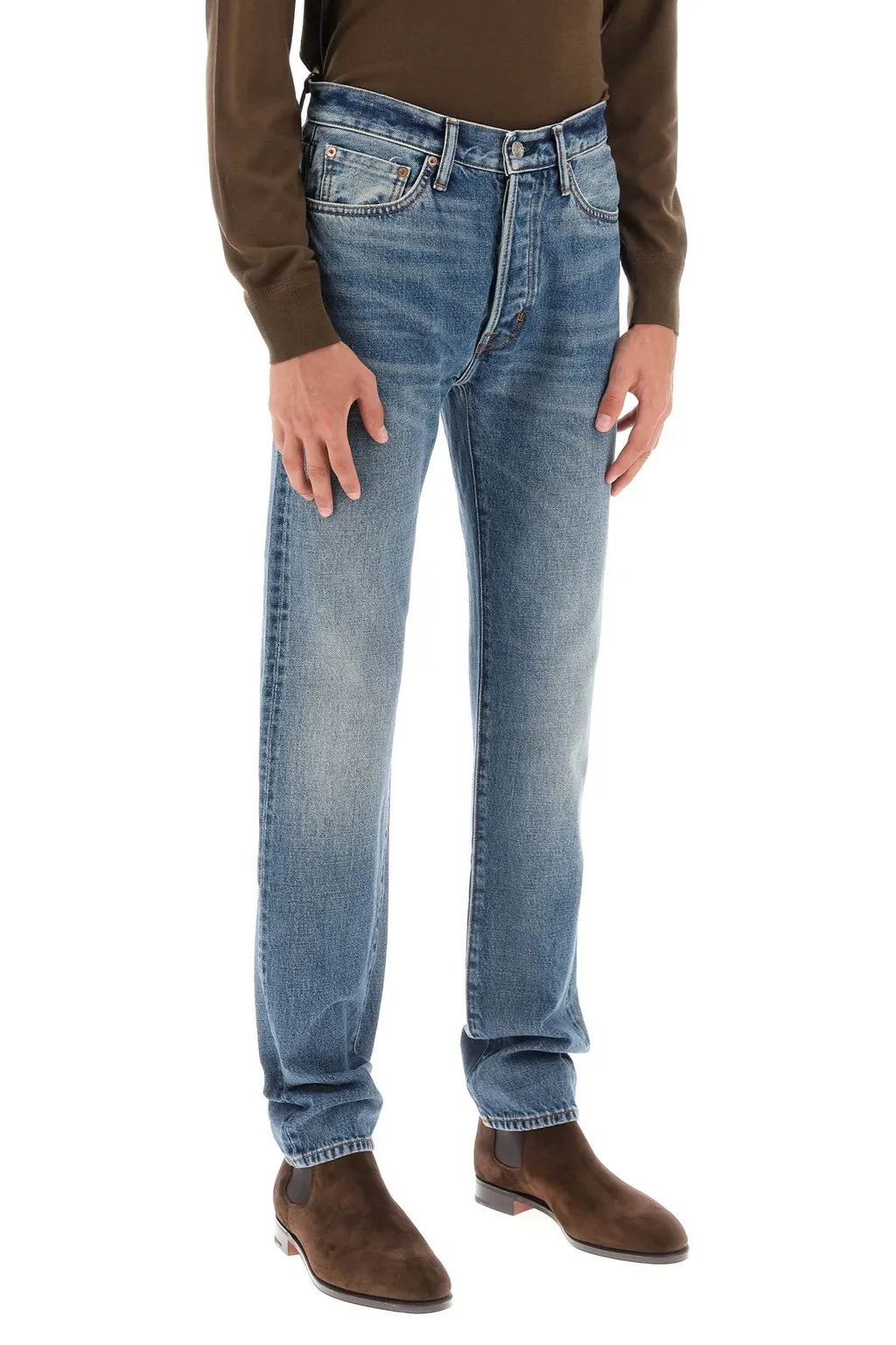 Button Zipper Denim Trousers