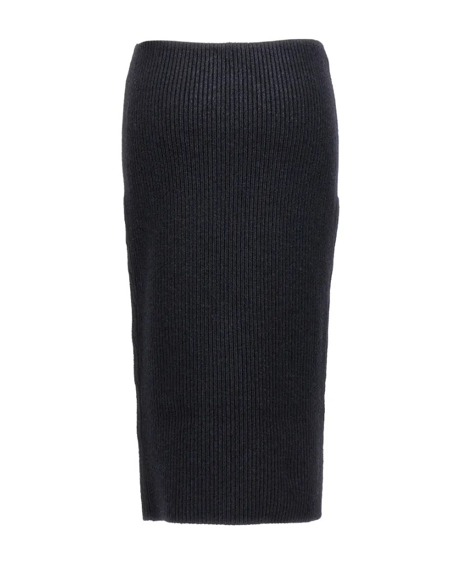 High-Waisted Ribbed Knit Midi Skirt
