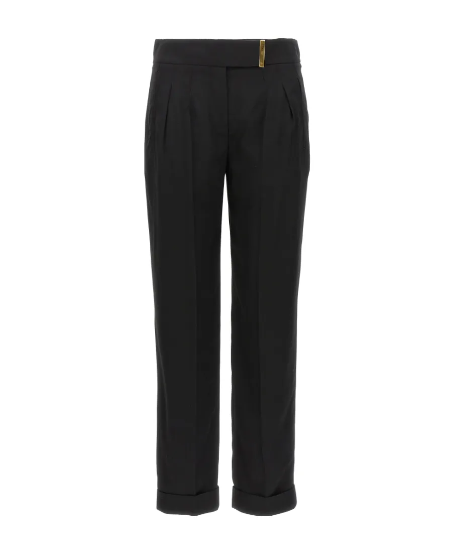 Metal Bar Detailed Straight-Leg Pants