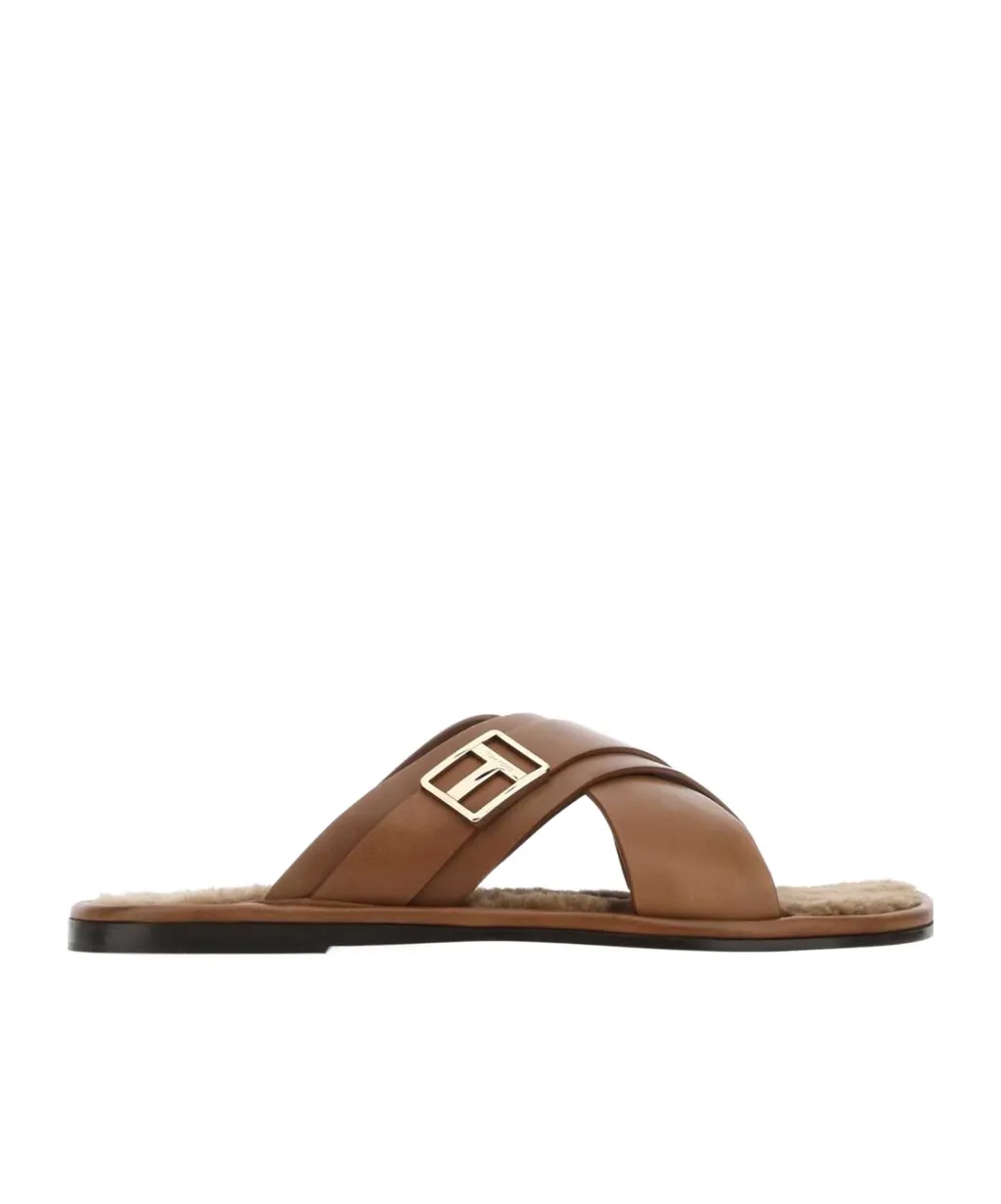 Logo Plaque Crossover Strap Sandals