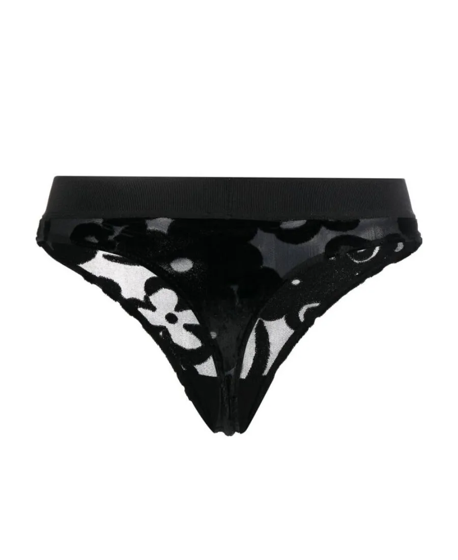 Floral-Print Logo-Waist Thong