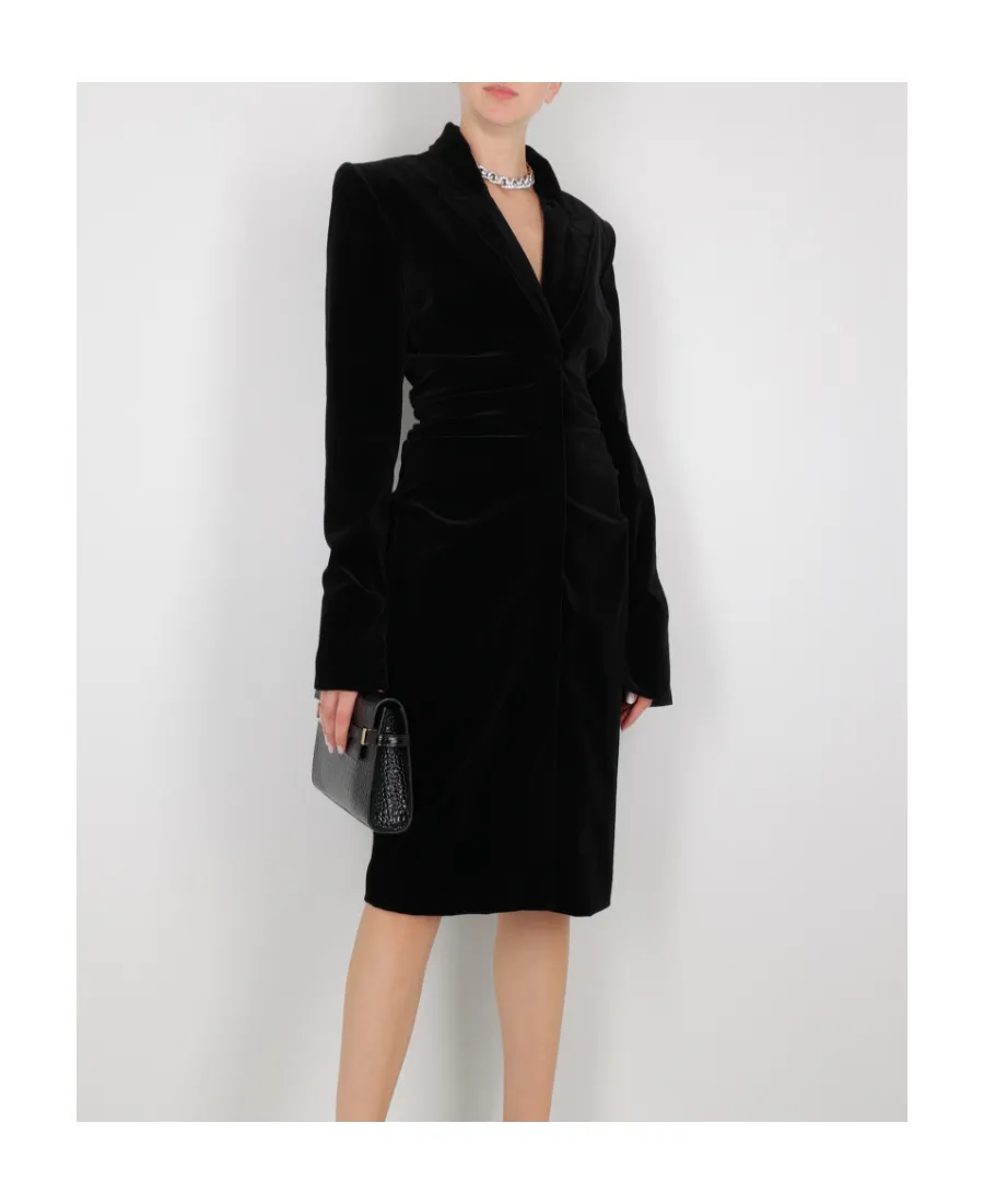 Plunging V-Neck Velvet Midi Dress